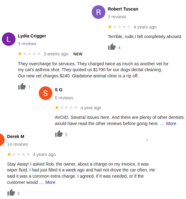4 examples of real 1 star bad reviews